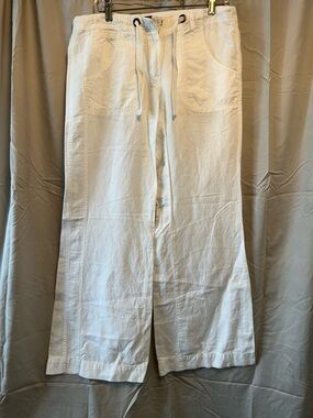 Willi Smith White Drawstring Wide-Leg Linen Pant